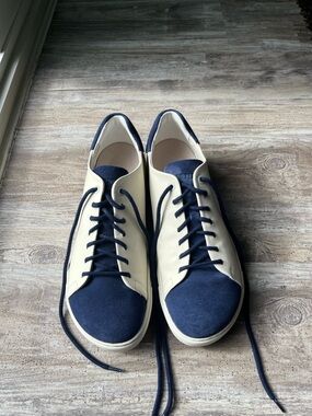 Birkenstock Navy and Cream Lace-Up Sneakers